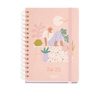 Miquelrius - Agenda Escolar 2024-2025, Septiembre 2024 a Agosto 2025, Tamaño 160,5 x 218 mm, Día Página, Encuadernación Wire-O, Cierre con Goma, Multilingüe: ES-EN-PT-IT-FR-DE, Happy Home