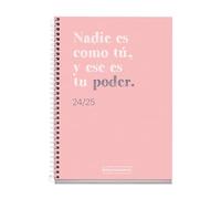 Miquelrius - Agenda Escolar 2024-2025, Septiembre 24 a Junio 25, 117 x 174 mm, Agenda Día Página, Cubierta Cartón Forrado, Agenda 2024 2025, Espiral Metálico Blanco, Español e Inglés, Write Rosa