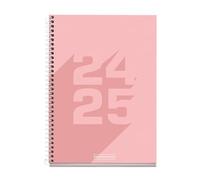 Miquelrius - Agenda Escolar 2024-2025, Septiembre 24 a Junio 25, 150 x 213 mm, Agenda Día Página, Cubierta de Cartón Forrado, Agenda 24 25, Espiral metálico, Español e Inglés, Basic Rosa