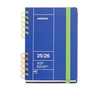 Miquelrius - Agenda Escolar 2025 2026, Septiembre a Agosto, Tamaño 123 x 178 mm, Semana Vista, Doble Espiral Bicolor, Cubierta Rígida, Cierre con goma, Pegatinas, Catalán-Inglés-Portugués