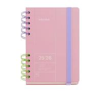 Miquelrius - Agenda Escolar 2025 2026, Septiembre a Agosto, Tamaño 123 x 178 mm, Semana Vista, Doble Espiral Bicolor, Cubierta Rígida, Cierre con goma, Pegatinas, Catalán-Inglés-Portugués