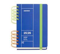 Miquelrius - Agenda Escolar 25-26, Septiembre 2025 a Agosto 2026, Tamaño 126 x 178 mm, Día Página, Doble Espiral Bicolor, Cubierta Rígida, Cierre con goma, Pegatinas, Español-Inglés-Portugués