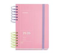 Miquelrius - Agenda Escolar 25-26, Septiembre 2025 a Agosto 2026, Tamaño 164 x 218 mm, Día Página, Doble Espiral Bicolor, Cubierta Rígida, Cierre con goma, Español-Inglés-Portugués
