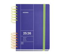 Miquelrius - Agenda Escolar 25-26, Septiembre 2025 a Agosto 2026, Tamaño 164 x 218 mm, Día Página, Doble Espiral Bicolor, Cubierta Rígida, Cierre con goma, Español-Inglés-Portugués