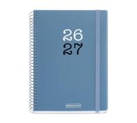 Miquelrius - Agenda escolar 2026 2027 día página 12 meses, Tamaño A5+ (15×21,3 cm), Tapas de polipropileno, Espiral metálico a color, Cierre de goma, Cantos redondeados, Stickers, Español-EN, Azul