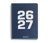 Miquelrius - Agenda escolar 2026 2027 semana vista 10 meses, Tamaño A5+ (15×21,3 cm), Cartón plastificado, Espiral metálico a color, Cantos redondeados, Año en relieve, Stickers, Español-EN, Marino