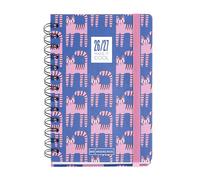 Miquelrius - Agenda escolar 2026 2027 semana vista 12 meses, A6+ (12,3×17,8 cm), Cartón forrado, Doble espiral, Cierre de goma, bolsillo interior, stickers y regla marcapáginas, Catalán-EN, Gatuna