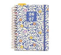 Miquelrius - Agenda escolar 2026 2027 semana vista A5+, Cartón forrado y cierre de goma, Papel 100 g/m², Doble espiral, Separadores, bolsillo interior, regla marcapáginas y stickers, Blue garden