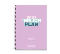 Miquelrius - Agenda 2025 2026, Semana Vista, 10 meses de Septiembre a Junio, 117 x 174 mm (similar A6), Cartón Forrado, Espiral Metálico Blanco, Español-Inglés