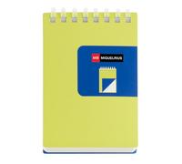 Miquelrius - Bloc de notas A7 liso, Cubierta bicolor de polipropileno flexible, 80 hojas de papel marfil de 80 g/m², Libreta con espiral superior transparente de silicona, Amarillo/Azul