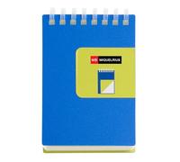 Miquelrius - Bloc de notas A7 liso, Cubierta bicolor de polipropileno flexible, 80 hojas de papel marfil de 80 g/m², Libreta con espiral superior transparente de silicona, Azul/Amarillo