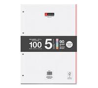 Miquelrius - Bloc Recambio Hojas Sueltas, 5 Franjas de Colores Pastel , 100 Hojas Cuadriculadas de 5 mm, Tamaño A4, Papel 90 g/m², 4 Taladros