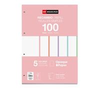 Miquelrius - Bloc de recambio, 100 hojas sueltas punteadas dots, Papel opaco 90 g/m², Recambio hojas A4 perforadas para carpeta de anillas o archivadores, Material escolar, 5 colores