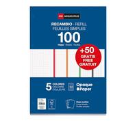 Miquelrius - Bloc de recambio de hojas A4 cuadriculadas 5x5 mm, 150 hojas de 90 g/m² en 5 colores pastel, Con perforaciones estándar para carpeta de anillas, Material escolar