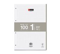 Miquelrius - Bloc de recambio de hojas cuadriculadas A4, Recambio de hojas perforadas para archivador 4 anillas, 100 Hojas A4 con cuadrícula 5x5 mm, Papel que evita que la tinta traspase, Gris