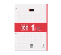 Miquelrius - Bloc de recambio de hojas cuadriculadas A4, Recambio de hojas perforadas para archivador 4 anillas, 100 Hojas A4 con cuadrícula 5x5 mm, Papel que evita que la tinta traspase, Rojo