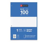 Miquelrius - Bloc de recambio de hojas cuadriculadas A4, Recambio de hojas perforadas para archivador 4 anillas, 100 hojas A4 con cuadrícula 5x5 mm, Papel 70 g/m², Azul