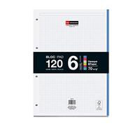 Miquelrius - Bloc Recambio Hojas Encoladas, 6 Franjas de Colores Intensos, 120 Hojas Cuadriculadas de 5 mm, Tamaño A4, Papel 70 g/m², 4 Taladros