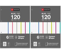 Miquelrius - Bloc de recambio encolado, 120 hojas cuadriculadas 5x5 mm, Papel opaco 90 g/m², Recambio hojas A4 perforadas para carpeta de anillas o archivadores, Material escolar, 6 colores de hojas