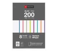 Miquelrius - Bloc Recambio Hojas Encoladas, 8 Franjas de Colores Intensos, 200 Hojas Cuadriculadas de 5 mm, Tamaño A4, Papel 70 g/m², 4 Taladros