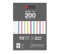 Miquelrius - Bloc Recambio Hojas Encoladas, 10 Franjas de Colores Intensos, 200 Hojas Cuadriculadas de 5 mm, Tamaño A4, Papel 70 g/m², 4 Taladros