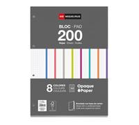 Miquelrius - Bloc Recambio Hojas Encoladas, 8 Franjas de Colores Intensos, 200 Hojas Cuadriculadas de 5 mm, Tamaño A4, Papel 70 g/m², 4 Taladros