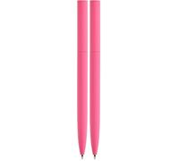 Miquelrius - Bolígrafo bonito metálico smile rosa de tinta azul, Boli con diseño giratorio y carita divertida, Recargable, Compatible con recambio Metal Parker 1 mm, Para la escuela o como regalo