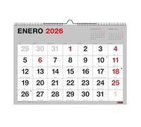 Miquelrius - Calendario 2026 de pared Basic, Con números grandes, Organizador anual A3: 420 x 296 mm, Con espacio para anotar, Encuadernación espiral doble, Planificador 12 meses, Español