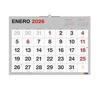 Miquelrius - Calendario 2026 de pared Basic, Organizador anual 590 x 420 mm, Con espacio para anotar, Números grandes, Encuadernación espiral doble, Planificador 12 meses XL, Español