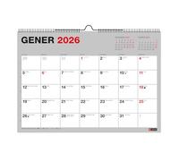 Miquelrius - Calendario 2026 pared Basic, Organizador anual A4: 296 x 210 mm, Con espacio para anotar, Encuadernación espiral doble, Planificador 12 meses, Catalán