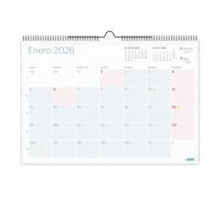 Miquelrius - Calendario de Pared 2026 Lovely, Organizador anual A3: 420 x 296 mm, Espacio para anotar, Planificador 12 meses, Espiral doble, Español, Incluye adhesivos, Colores pastel
