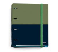Miquelrius - Carpebloc A4, Carpeta archivador con 4 anillas + Recambio 100 hojas de 70 g/m² con cuadrícula de 5 mm, Cierre con goma, Colección Rider Green