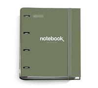 Miquelrius - Carpebloc A4 Emotions, Carpeta Archivador con 4 Anillas + Recambio 100 Hojas A4 Cuadrícula 5 mm, Papel 90 g/m², Cierre Goma, Color Verde Kaki