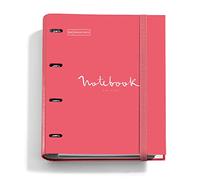 Miquelrius - Carpebloc A4 Emotions, Carpeta Archivador con 4 Anillas + Recambio 100 Hojas A4 Cuadrícula 5 mm, Papel 90 g/m², Cierre Goma, Color Coral