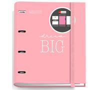 Miquelrius - Carpebloc Mensajes , Carpeta Archivador con 4 Anillas + Recambio 100 Hojas de 90 g/m² , A4 con Cuadrícula de 5 mm , Separadores y Sobre , Cierre con Goma , Color Rosa
