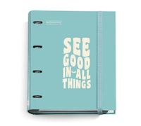 Miquelrius - Carpebloc Mensajes , Carpeta Archivador con 4 Anillas + Recambio 100 Hojas de 90 g/m² , A4 con Cuadrícula de 5 mm , Separadores y Sobre , Cierre con Goma , Color Celeste