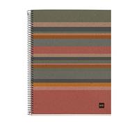 Miquelrius - Cuaderno 100% Reciclado, 4 Franjas de Color, A4, 120 Hojas Cuadrícula 5x5 mm, Papel 80 g, 4 Taladros, Cubierta de Cartón Reciclado, Diseño Eco Rayas