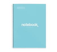 Miquelrius - Cuaderno A4 Notebook Emotions, 120 Hojas de 90 g/m², Cuadrícula 5 mm, 5 Franjas de Colores, Libreta Espiral Microperforado, Cuaderno Cuadriculado, Tapa Rígida, 4 Taladros, Azul Cielo