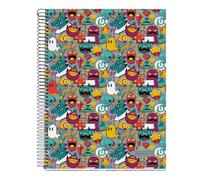 Miquelrius - Cuaderno A4, 140 Hojas de 70 g/m², Cuadrícula 5 x 5 mm, 4 Franjas de colores, 4 Taladros, Cubierta rígida, Colección Level Up