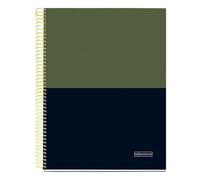 Miquelrius - Cuaderno A4, 140 Hojas de 70 g/m², Rayado horizontal de 7 mm, 4 Franjas de colores, 4 Taladros, Cubierta rígida, Colección Rider Green