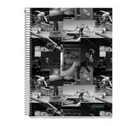 Miquelrius - Cuaderno A4, 140 Hojas de 70 g/m², Rayado horizontal de 7 mm, 4 Franjas de colores, 4 Taladros, Cubierta rígida, Colección Skate Park