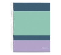 Miquelrius - Cuaderno A4, 140 Hojas de 70 g/m², Rayado horizontal de 7 mm, 4 Franjas de colores, 4 Taladros, Cubierta rígida, Colección Rider Purple
