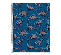 Miquelrius - Cuaderno A4, 4 Franjas de Colores, 140 Hojas, Cuadrícula 5x5 mm, 4 Taladros, Microperforadas, Tapa Dura, Wild Dino