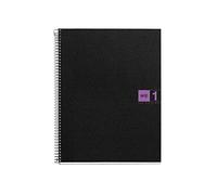 Miquelrius - Cuaderno A4 Notebook The Original, 80 Hojas de 70 g/m² y 1 Franja de Color, Rayado Cuadrícula 5 mm, 4 Taladros, Cubierta de Polipropileno, Color Negro/Violeta