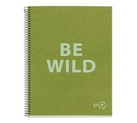 Miquelrius - Cuaderno A4 Be Eco, 80 Hojas 90 g/m², Cuadrícula 5x5 mm, 1 Franja de Color, 4 Taladros, Cubierta Reciclada, Verde Oliva