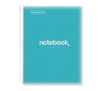 Miquelrius - Cuaderno A4 Notebook Emotions, 120 Hojas 90 g/m², Cuadrícula 5 x 5 mm, 5 Franjas de Colores, Espiral Microperforado, Tapa Polipropileno, 4 Taladros, Color Azul Cielo