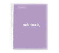 Miquelrius - Cuaderno A4 Notebook Emotions, 120 Hojas 90 g/m², Cuadrícula 5 x 5 mm, 5 Franjas de Colores, Espiral Microperforado, Tapa Polipropileno, 4 Taladros, Color Lavanda