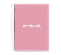 Miquelrius - Cuaderno A4 Notebook Emotions, 120 Hojas 90 g/m², Cuadrícula 5 x 5 mm, 5 Franjas de Colores, Espiral Microperforado, Tapa Polipropileno, 4 Taladros, Color Rosa