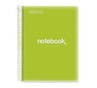Miquelrius - Cuaderno A4 Cuadriculado, 160 Hojas 8 Colores, Verde Lima | Tapa de Polipropileno, Multiasignatura, Papel 90 g/m², Microperforado, Espiral, 4 Taladros, Notebook Emotions