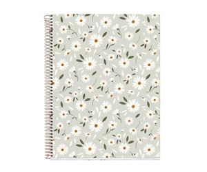 Miquelrius - Cuaderno A4 Cuadriculado 5 mm, 100 Hojas de 70 g/m², Cubierta de Cartón Verde, 4 Franjas de Color Multiasignatura, Espiral Cobre, Spring Flowers, Notebook Flores